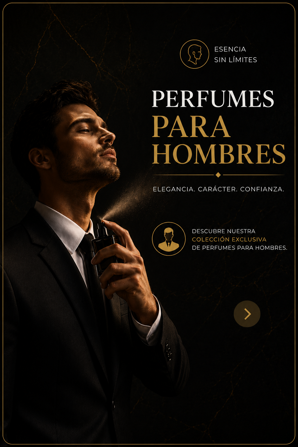 Hombre con traje aplicando perfume
