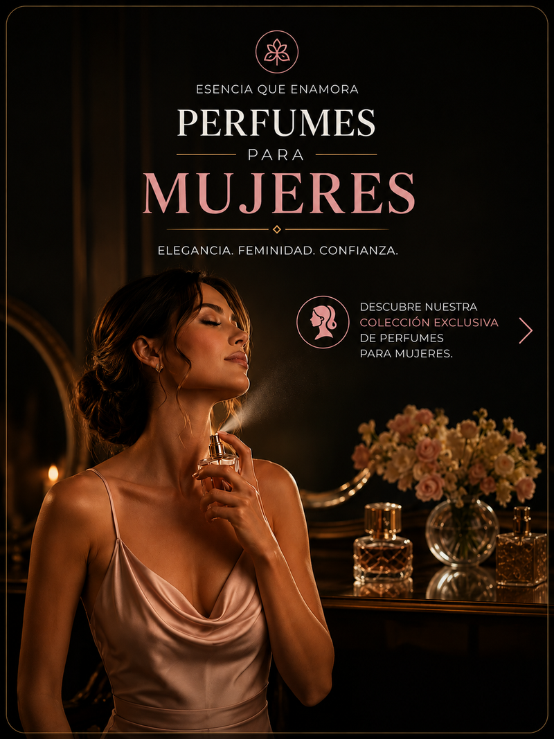Mujer aplicando perfume con fondo oscuro