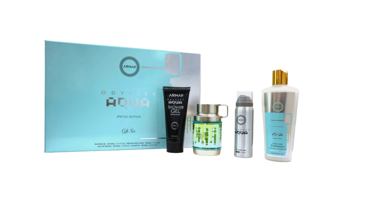 Odyssey Aqua Set  Edición Especial (Perfume + Body Spray + Gel de Baño + Shampoo)